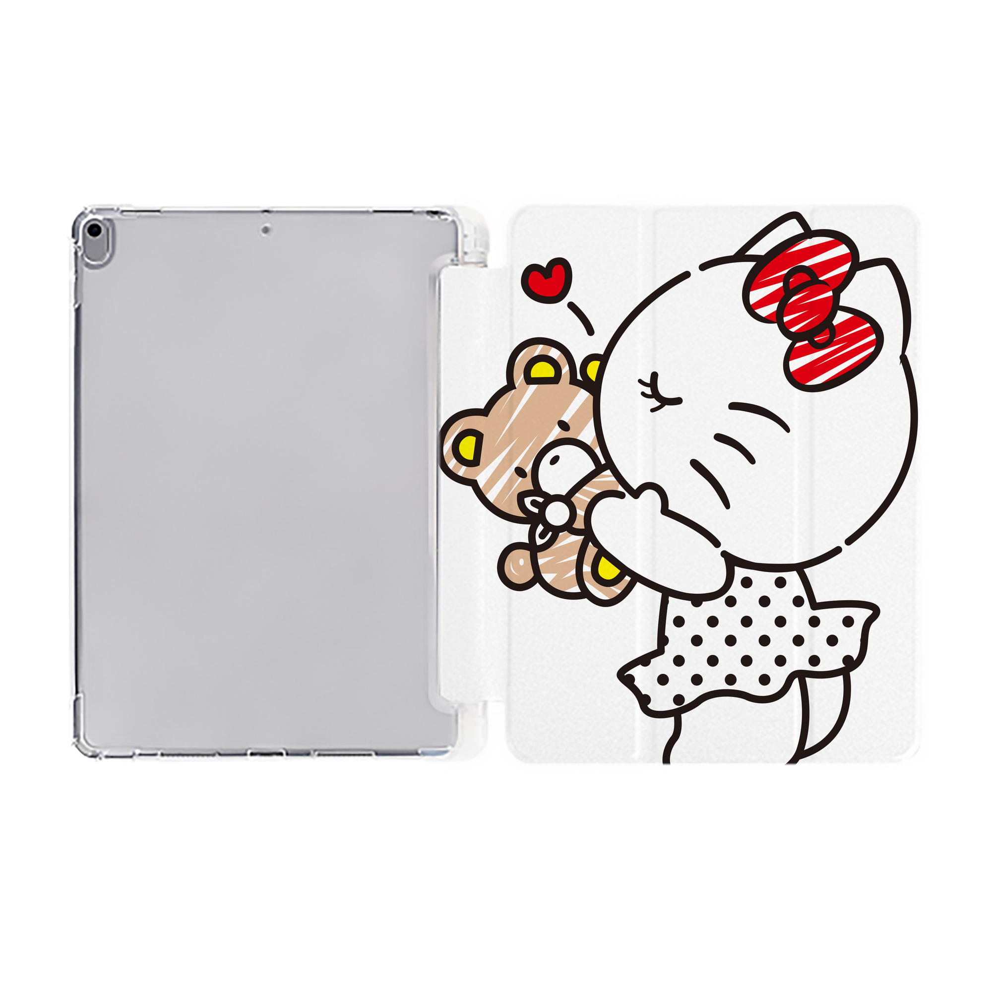 （画像用） Hello Kitty ハローキティ IPad ケース ペン収納付き 三つ折りスタンド PUレザー×シリコン 対応機種9.5/10.5/10.9インチ